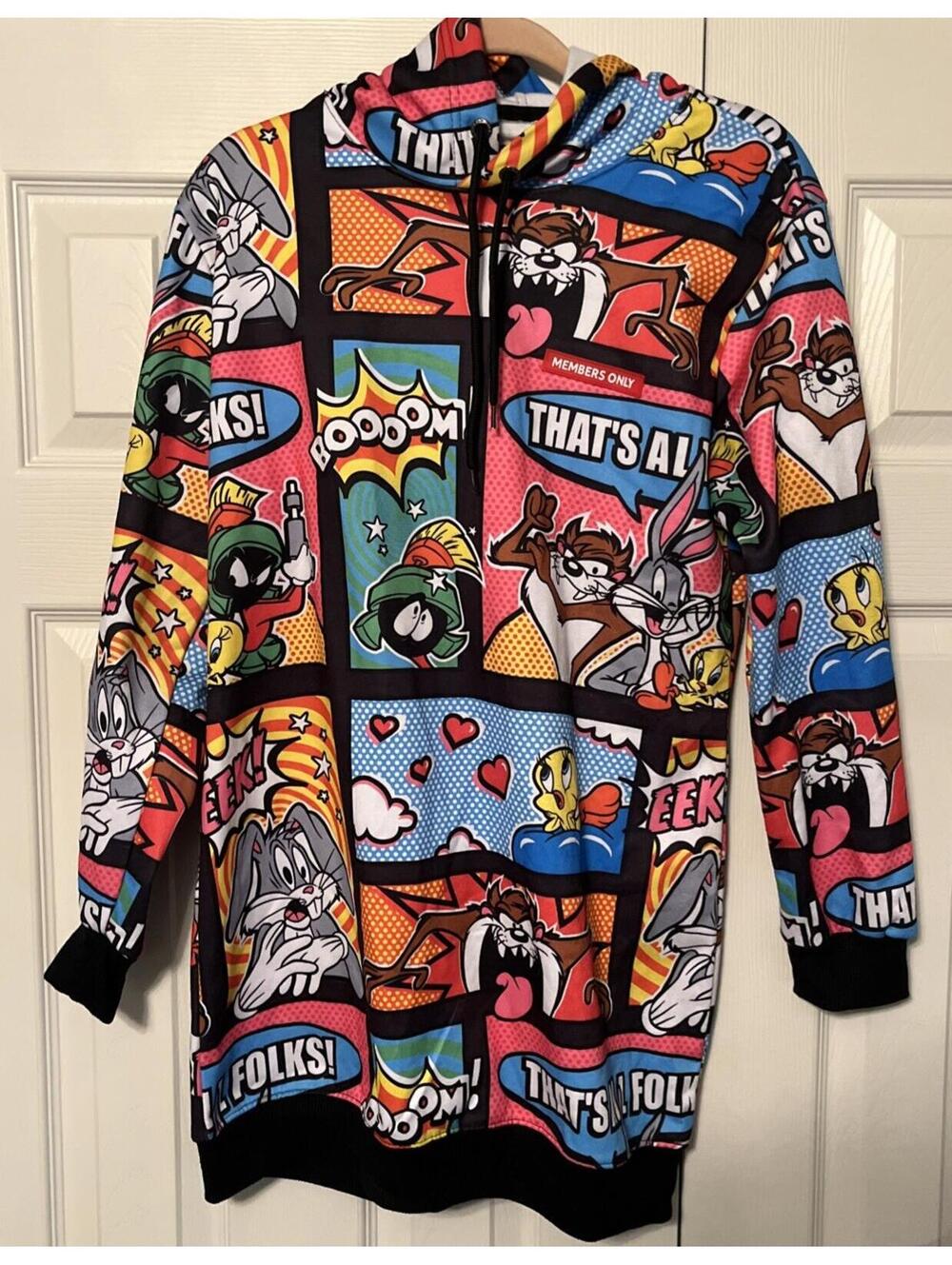 Looney Tunes Hoodie Comic Graphic Mini All Over Print Medium Members Only !!!